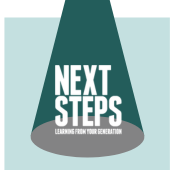 A spotlight shining on the Next Steps study logo