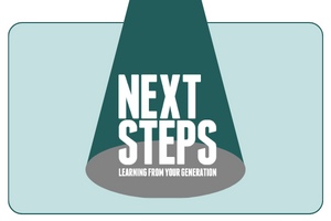 A spotlight shining on the Next Steps study logo