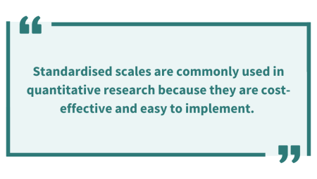 "Standardised scales are commonly used in quantitative research because they are cost-effective and easy to implement."