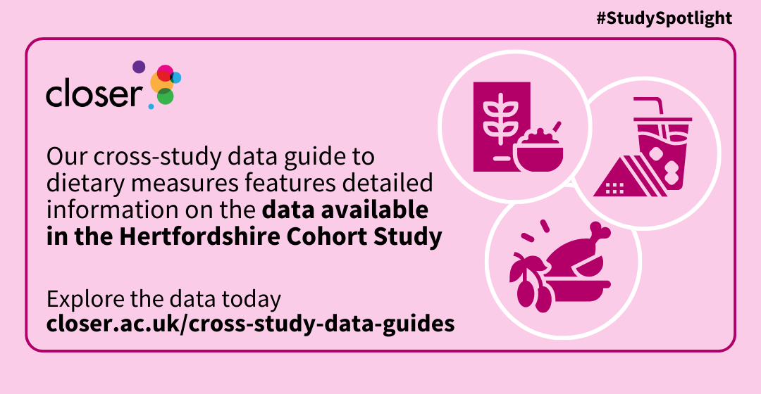 Infographic showing that our cross study data guide for diet features detailed information about the relevant data collected in HCS.