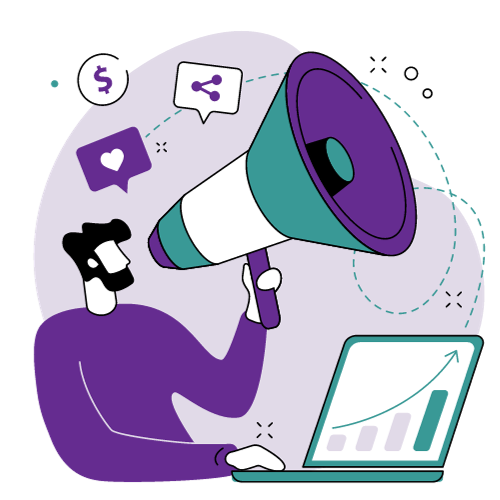 Person using a megaphone to disseminate their work icon