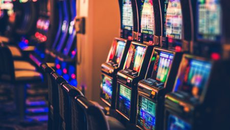 A row of gambling slot machines