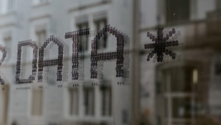The word 'data' imprinted on a window