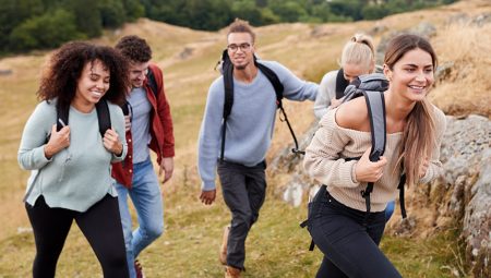 Group of 5 adults hiking